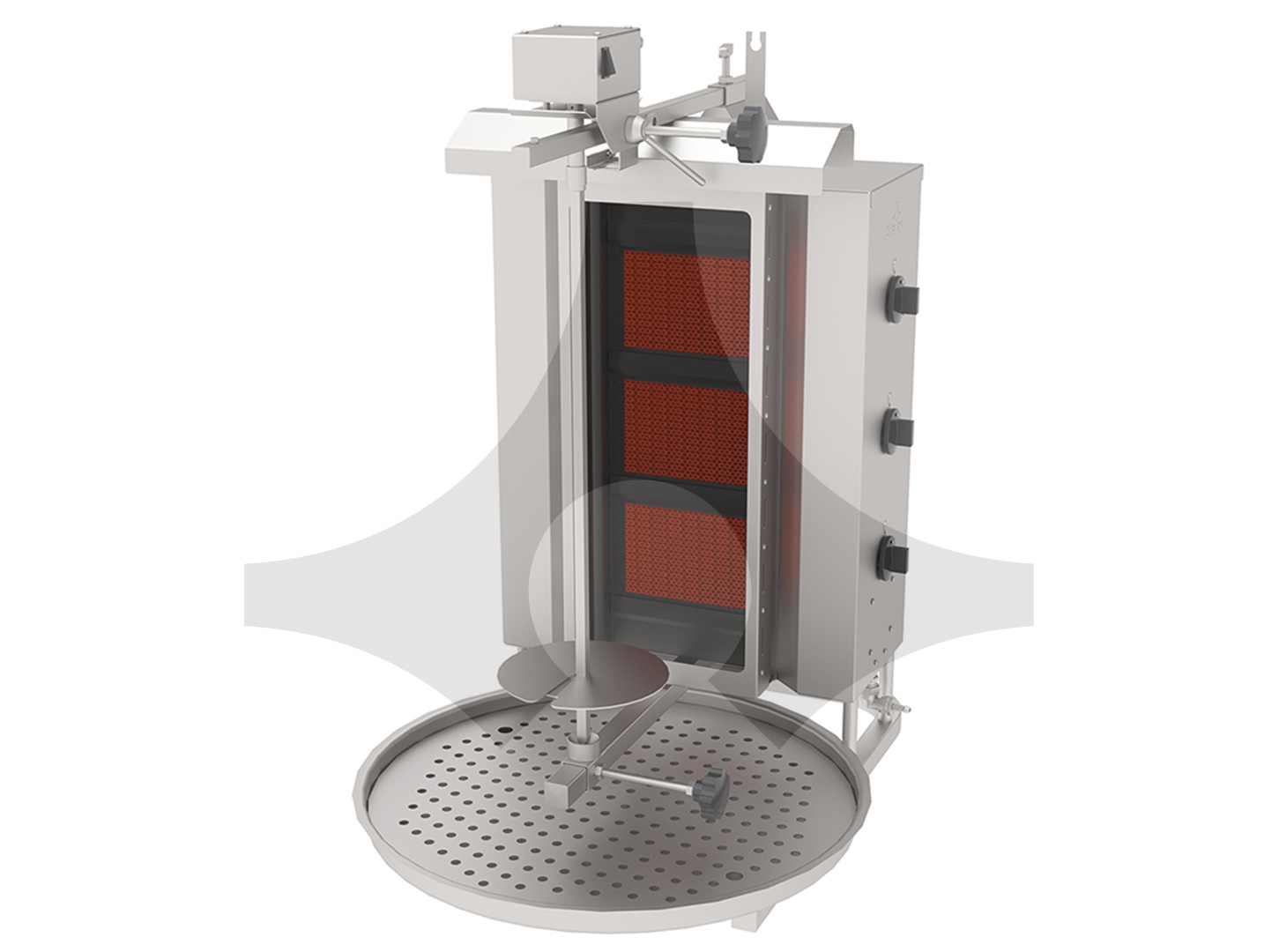 ADGC-3U Gazlı Camlı Döner Ocağı Üstten Motorlu 3 Gözlü