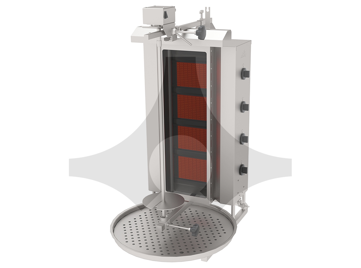 ADGC-4U Gazlı Camlı Döner Ocağı Üstten Motorlu 4 Gözlü